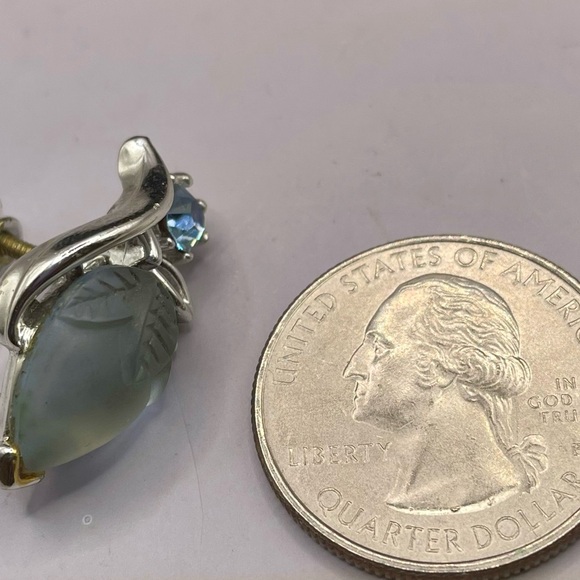 Vintage Lisner Blue Thermoset Fruit &Rhinestone Screw Back Earrings. Silver Tone